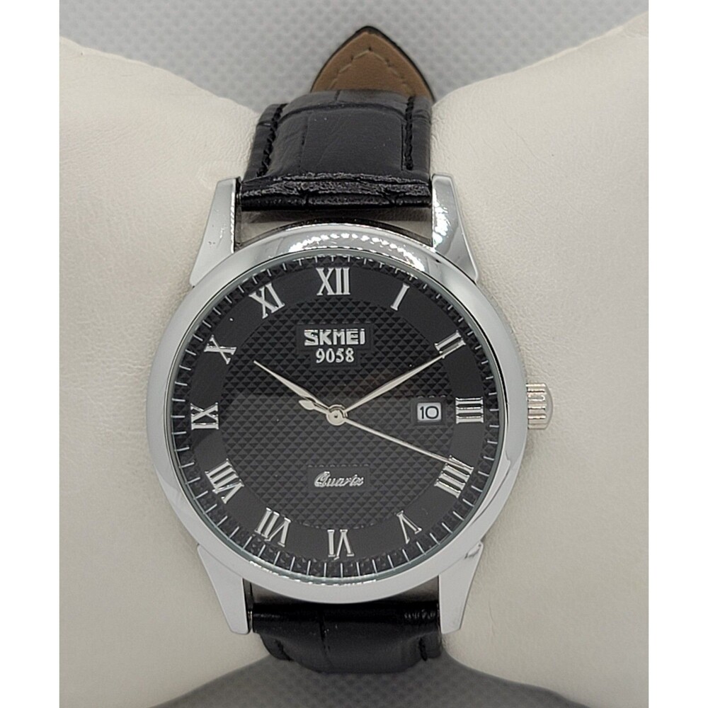 Mens Skmei Classic Dress Round Silver Tone Case Black Dial Strap Watch 01